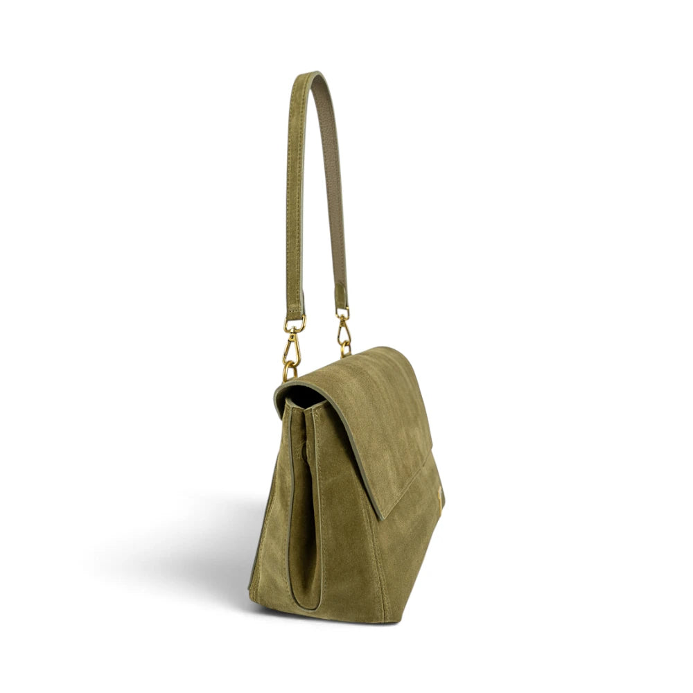 Geanta din piele naturala Suede Linda nuanta Olive