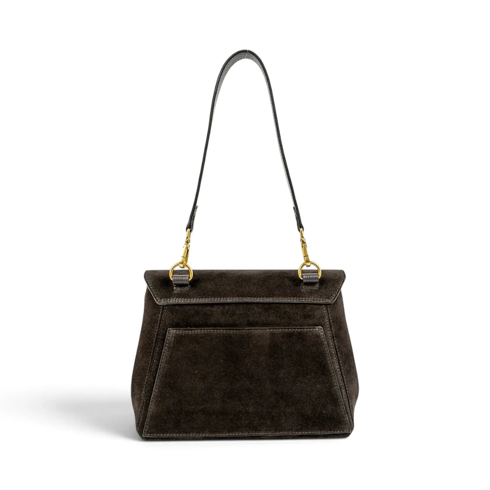 Geanta din piele naturala Suede Linda nuanta Dark Chocolate