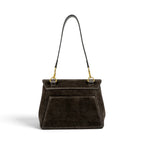 Geanta din piele naturala Suede Linda nuanta Dark Chocolate