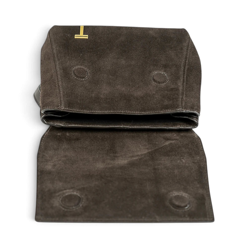 Geanta din piele naturala Suede Linda nuanta Dark Chocolate