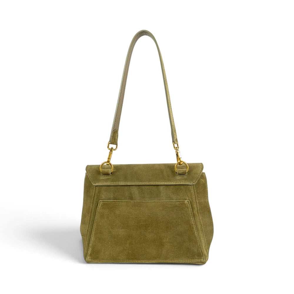 Geanta din piele naturala Suede Linda nuanta Olive