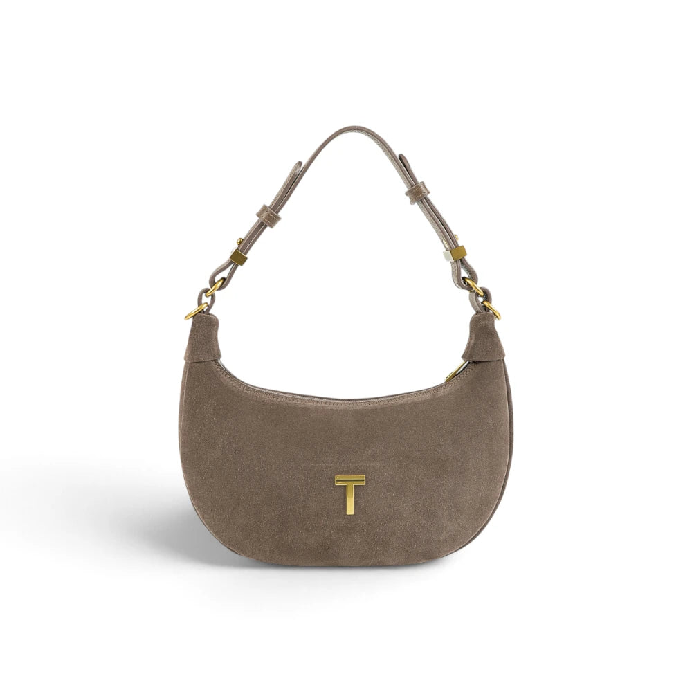 Geanta  din piele naturala Suede Cappuccino rose Mini Moon