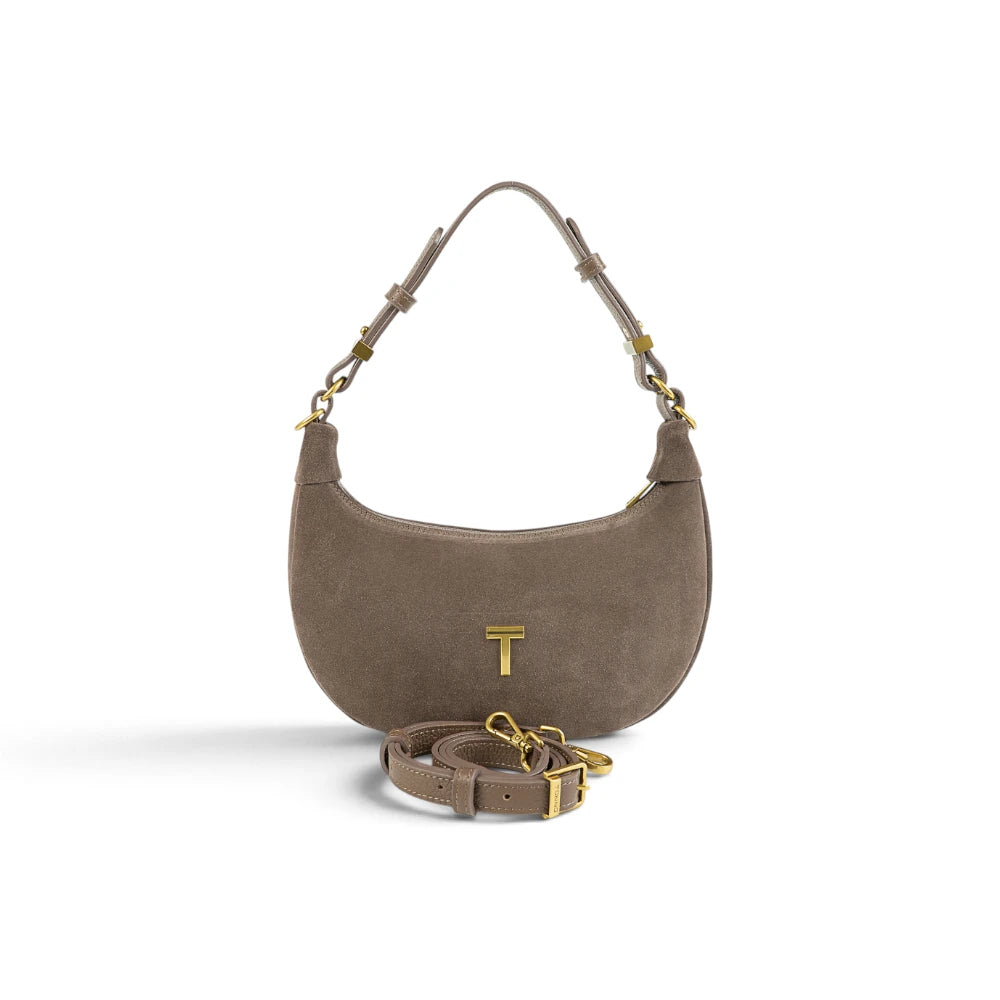 Geanta  din piele naturala Suede Cappuccino rose Mini Moon