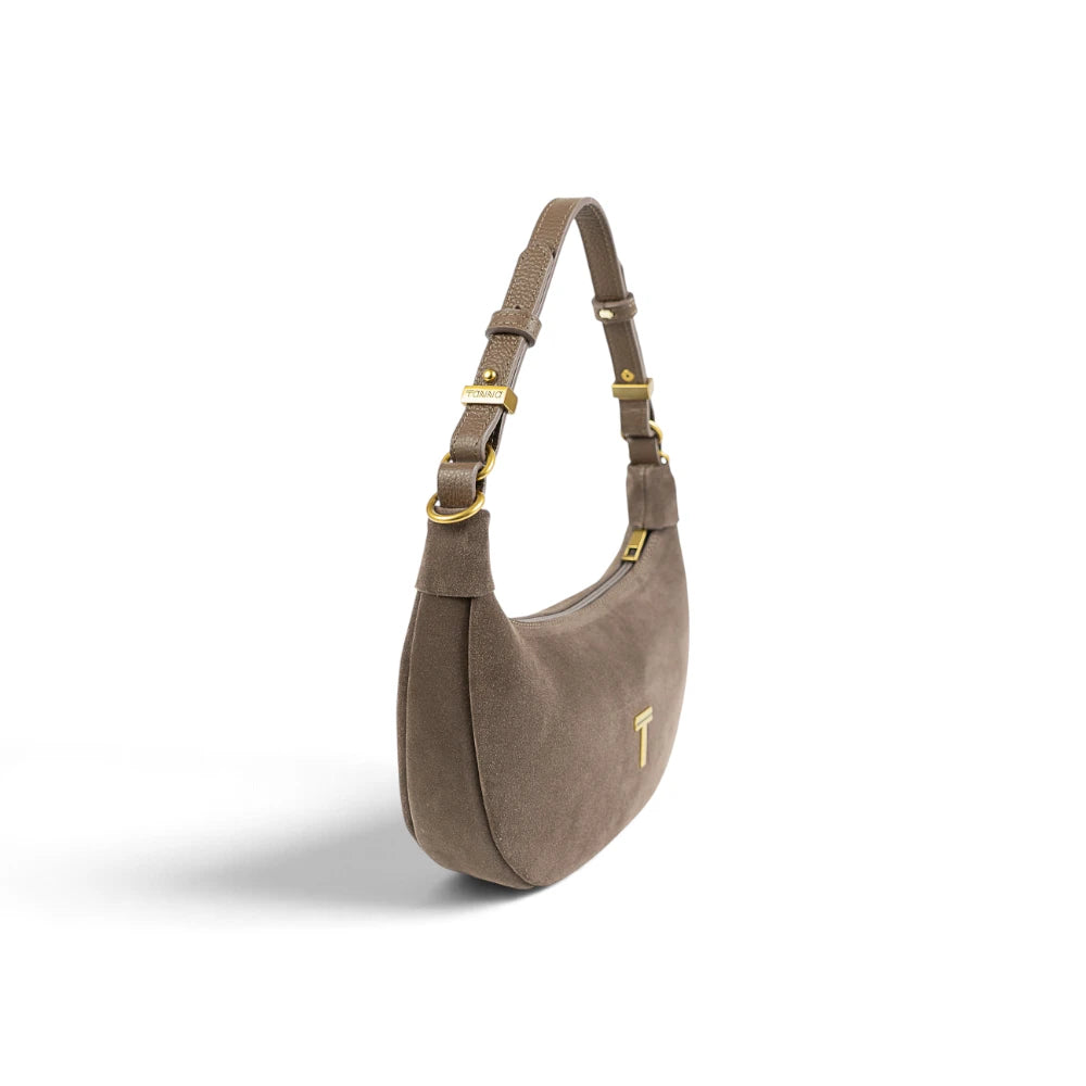 Geanta  din piele naturala Suede Cappuccino rose Mini Moon