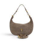 Geanta din piele naturala Suede Cappuccino rose Moon Medium