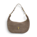 Geanta din piele naturala Suede Cappuccino rose Moon Medium