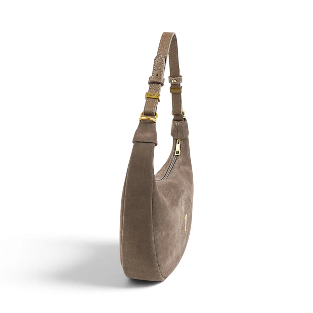 Geanta din piele naturala Suede Cappuccino rose Moon Medium