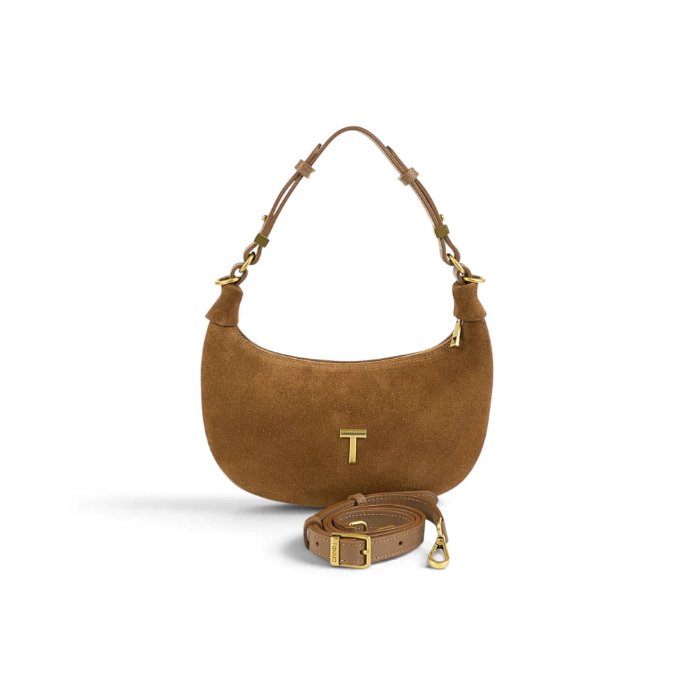 Geanta  din piele naturala Suede Coniac Mini Moon