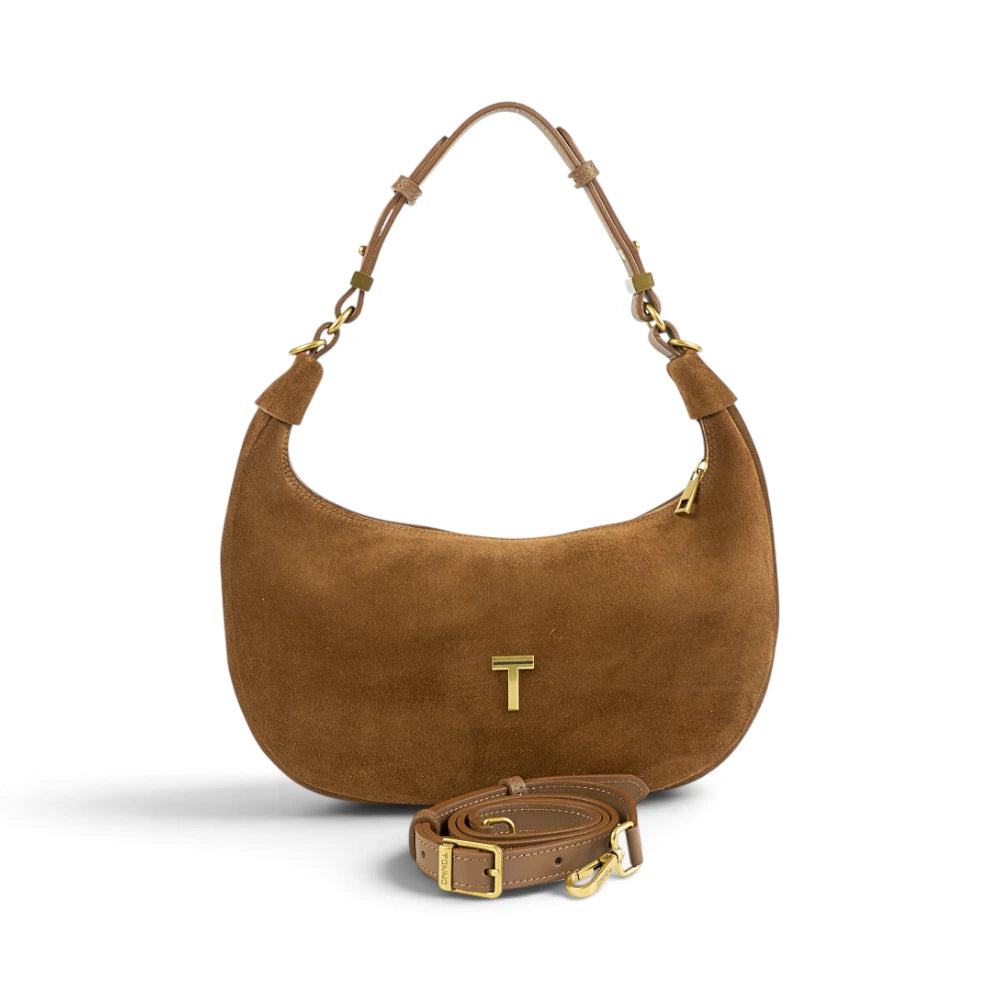 Geanta din piele naturala Suede Coniac Moon Medium