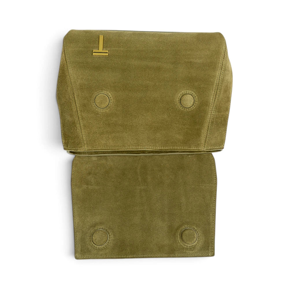 Geanta din piele naturala Suede Linda nuanta Olive