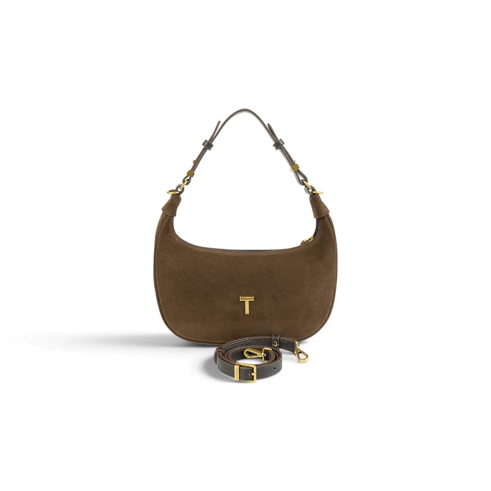 Geanta  din piele naturala Suede Chocolate Mini Moon