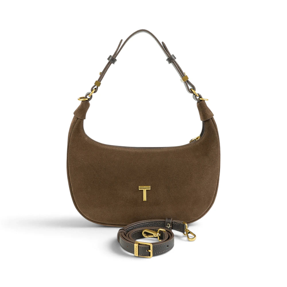 Geanta din piele naturala Suede Chocolate Moon Medium