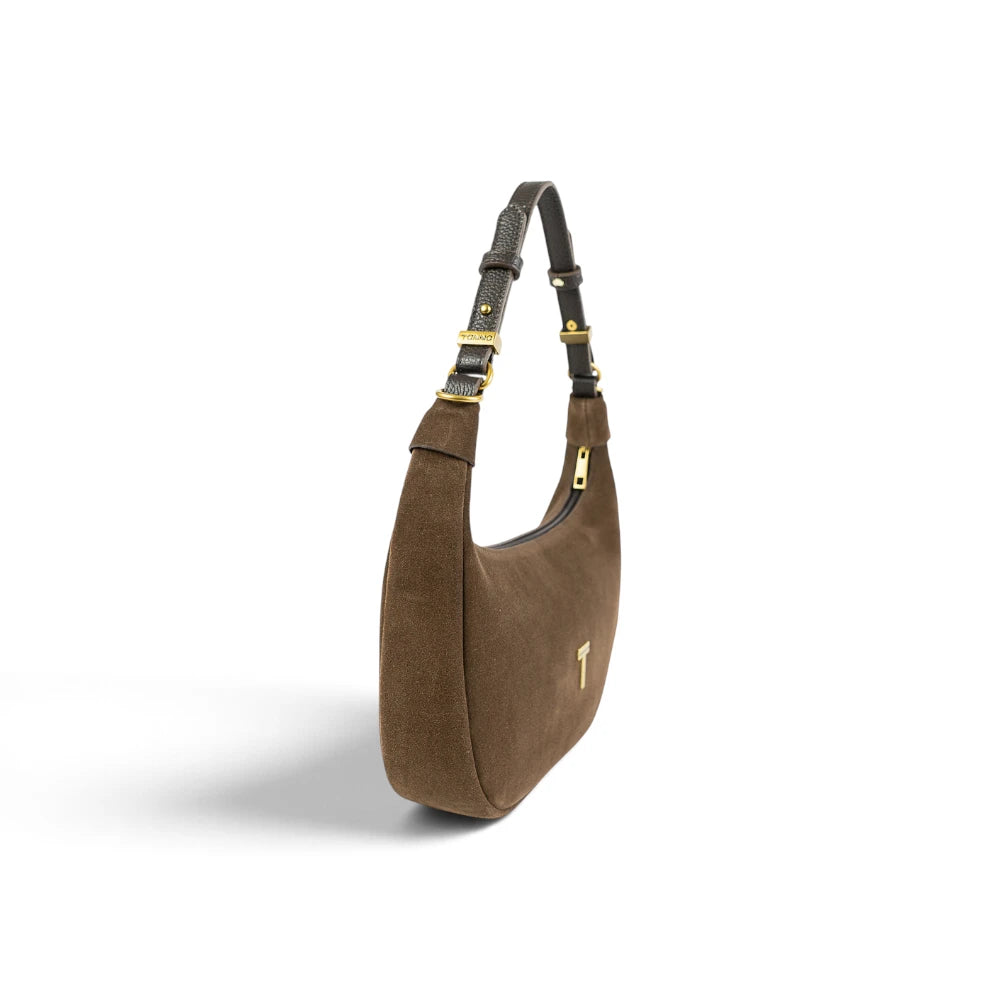 Geanta  din piele naturala Suede Chocolate Mini Moon