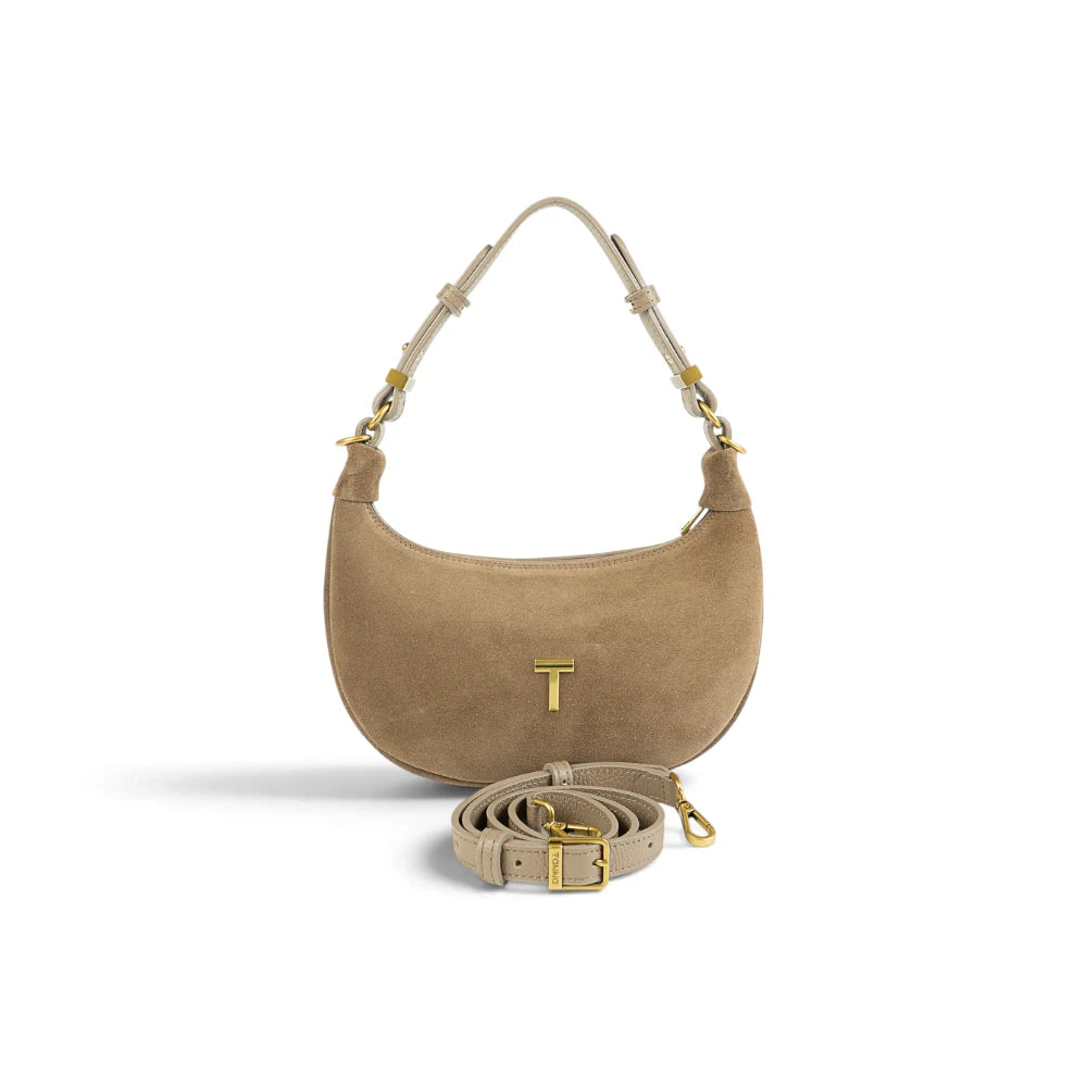 Geanta  din piele naturala Suede Caramel Mini Moon