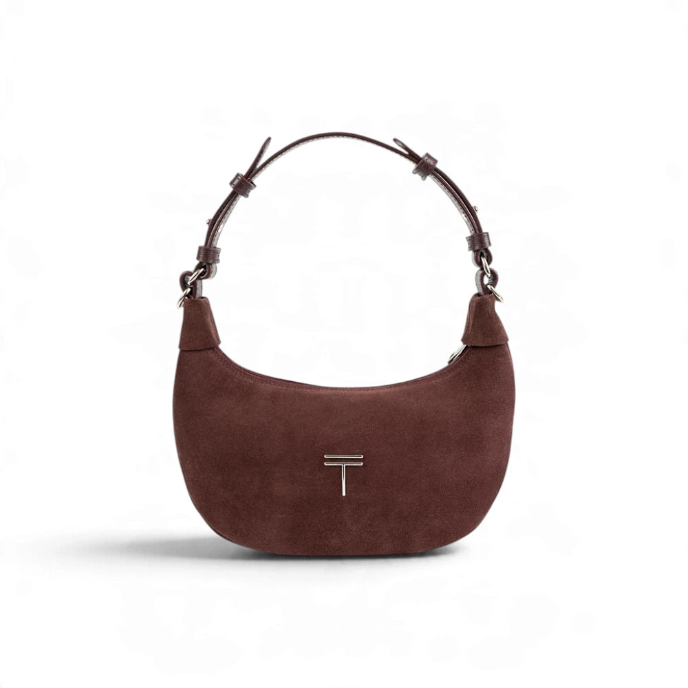 Geanta  din piele naturala Suede  Brown burgundy Mini Moon Imagine principală a produsului