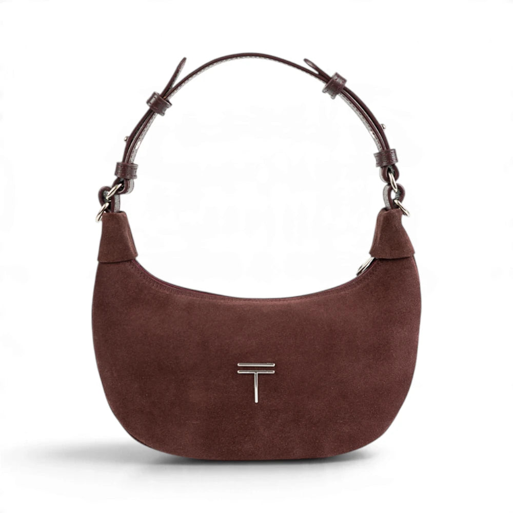 Geanta din piele naturala Suede Brown burgundy Moon Medium Imagine principală a produsului