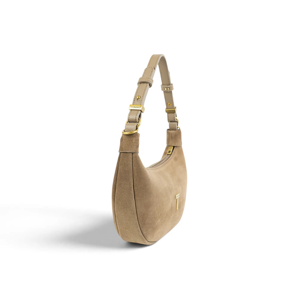 Geanta  din piele naturala Suede Caramel Mini Moon