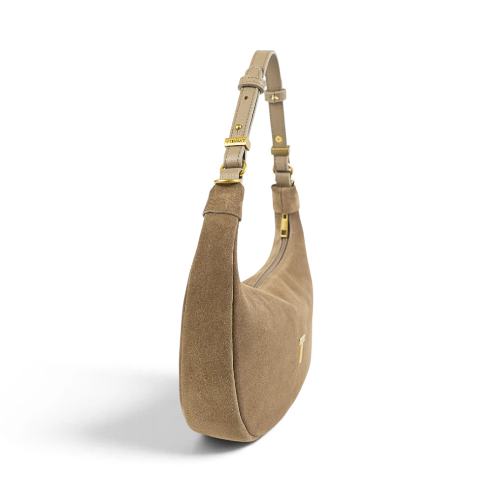 Geanta din piele naturala Suede Caramel Moon Medium