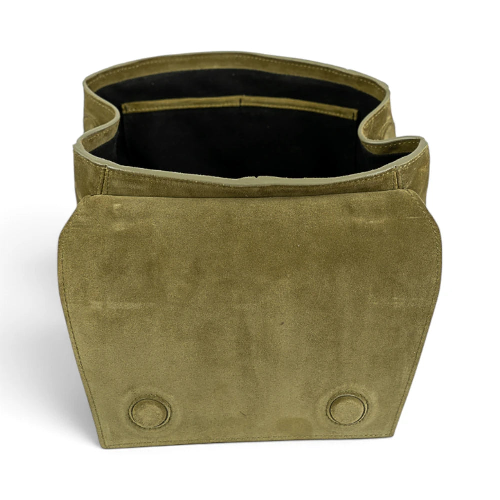 Geanta din piele naturala Suede Linda nuanta Olive