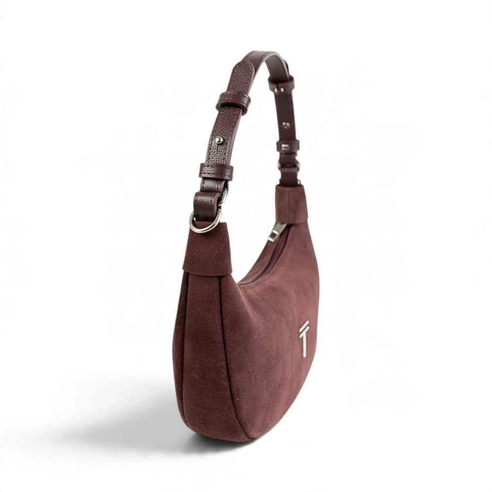 Geanta  din piele naturala Suede  Brown burgundy Mini Moon Imagine secundară a produsului