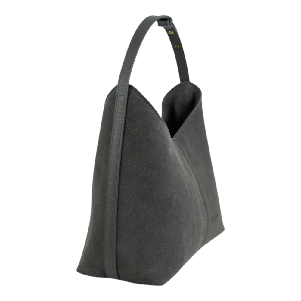 Geanta din piele naturala Grey suede Thianna