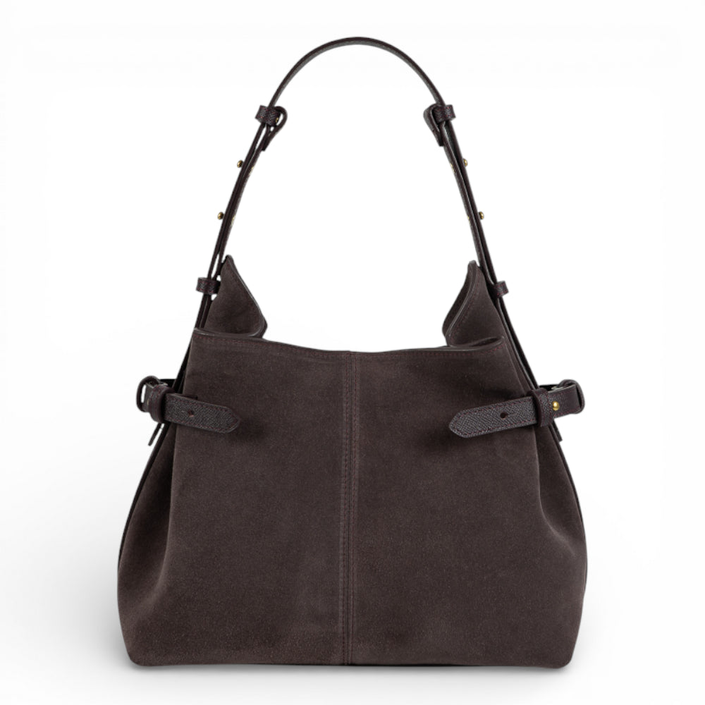 Geanta  din piele întoarsă Plum-mov suede Medium Boucle