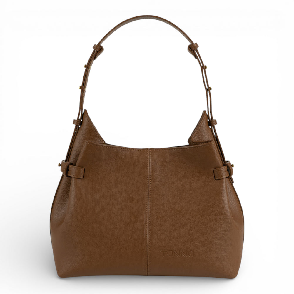 Geanta  din piele Parmellato Camel  Medium Boucle