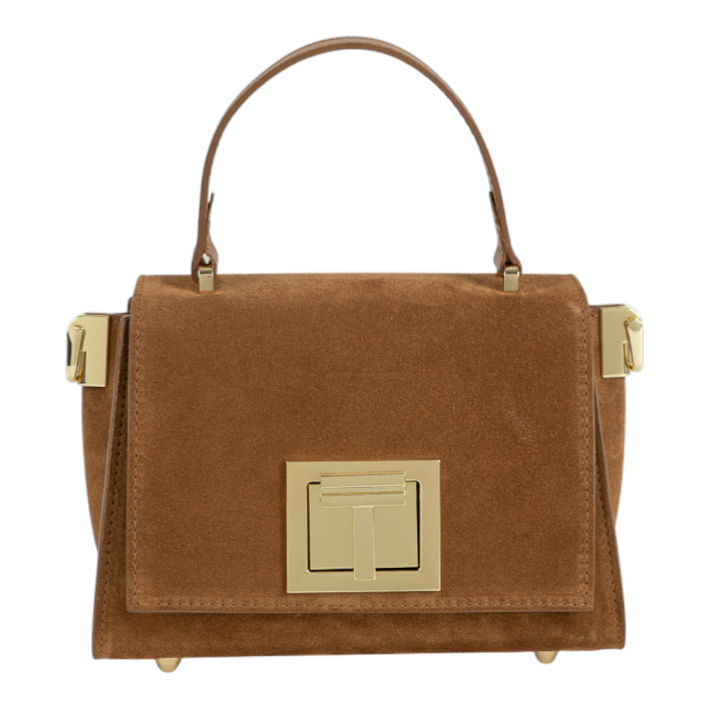Geanta din piele naturala Camel Suede MICRO POLINE