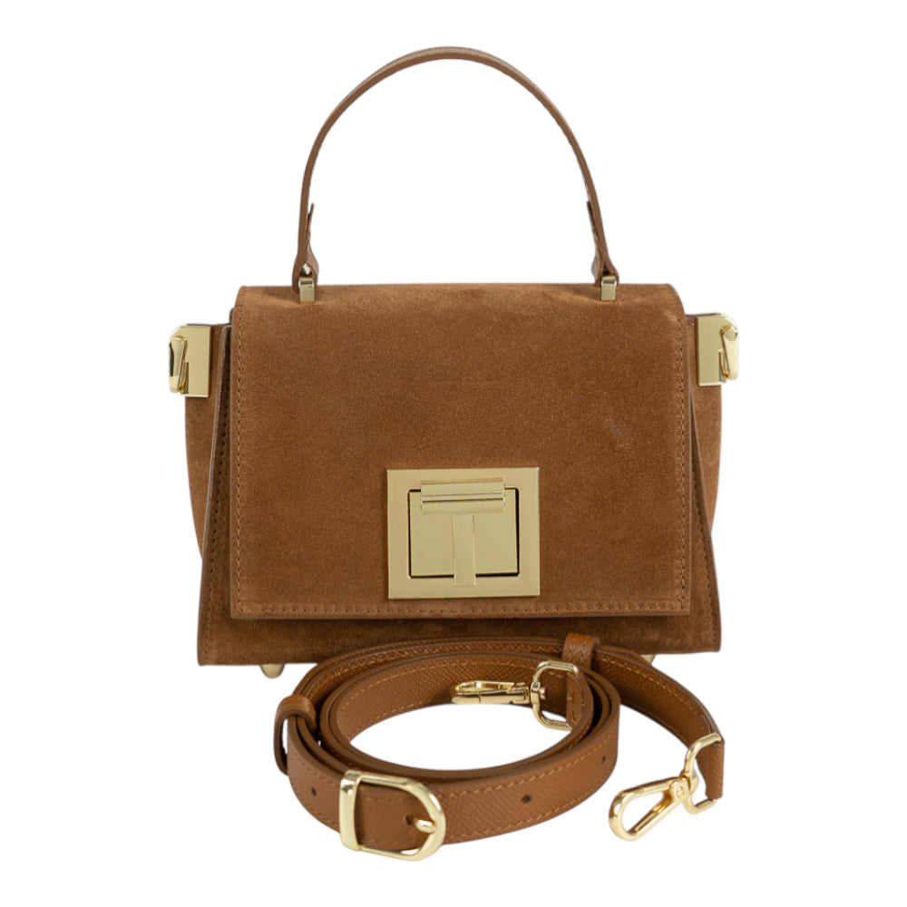 Geanta din piele naturala Camel Suede MICRO POLINE