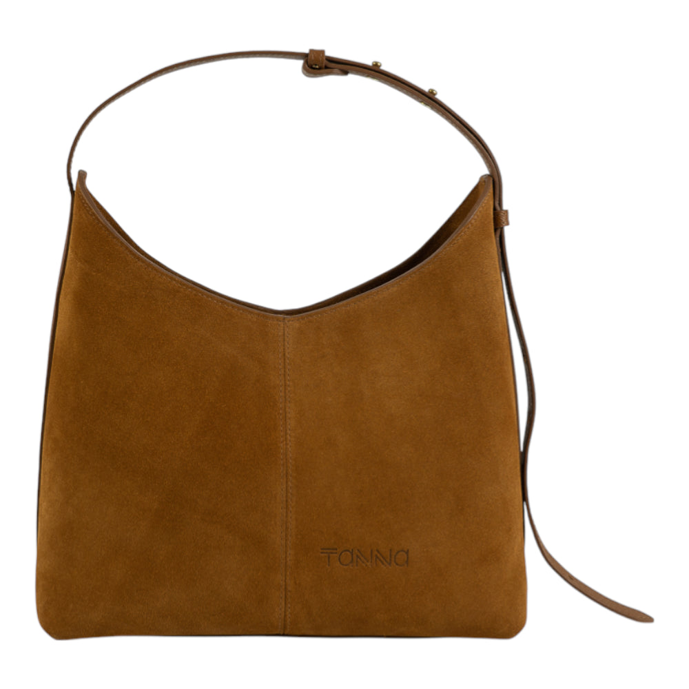 Geanta din piele naturala Camel suede Thianna