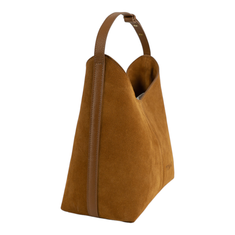 Geanta din piele naturala Camel suede Thianna
