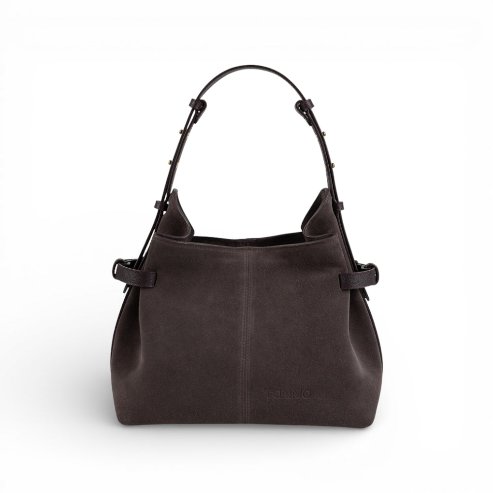 Geanta  din piele întoarsă Plum-mov suede Medium Boucle