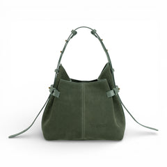 Geanta  din piele întoarsă  Verde Birch Suede Micro Boucle