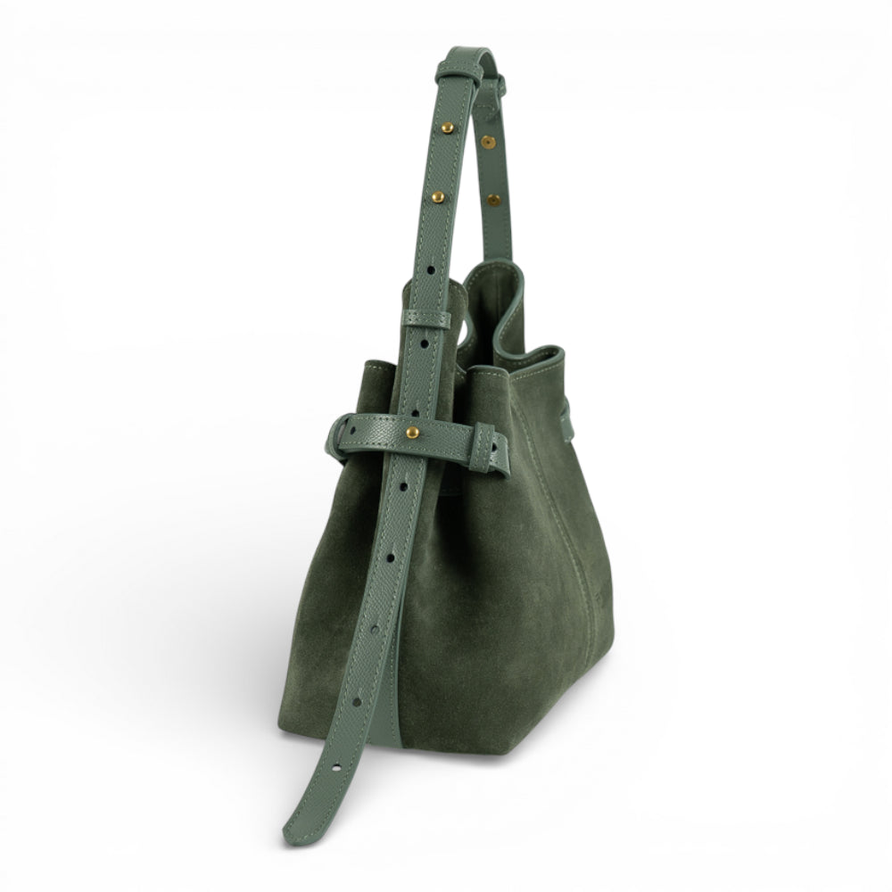 Geanta  din piele întoarsă  Verde Birch Suede Micro Boucle