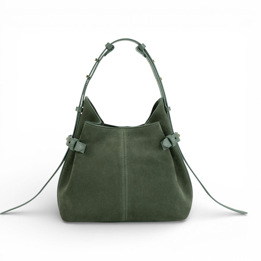 Geanta  din piele întoarsă  Verde Birch Suede Micro Boucle
