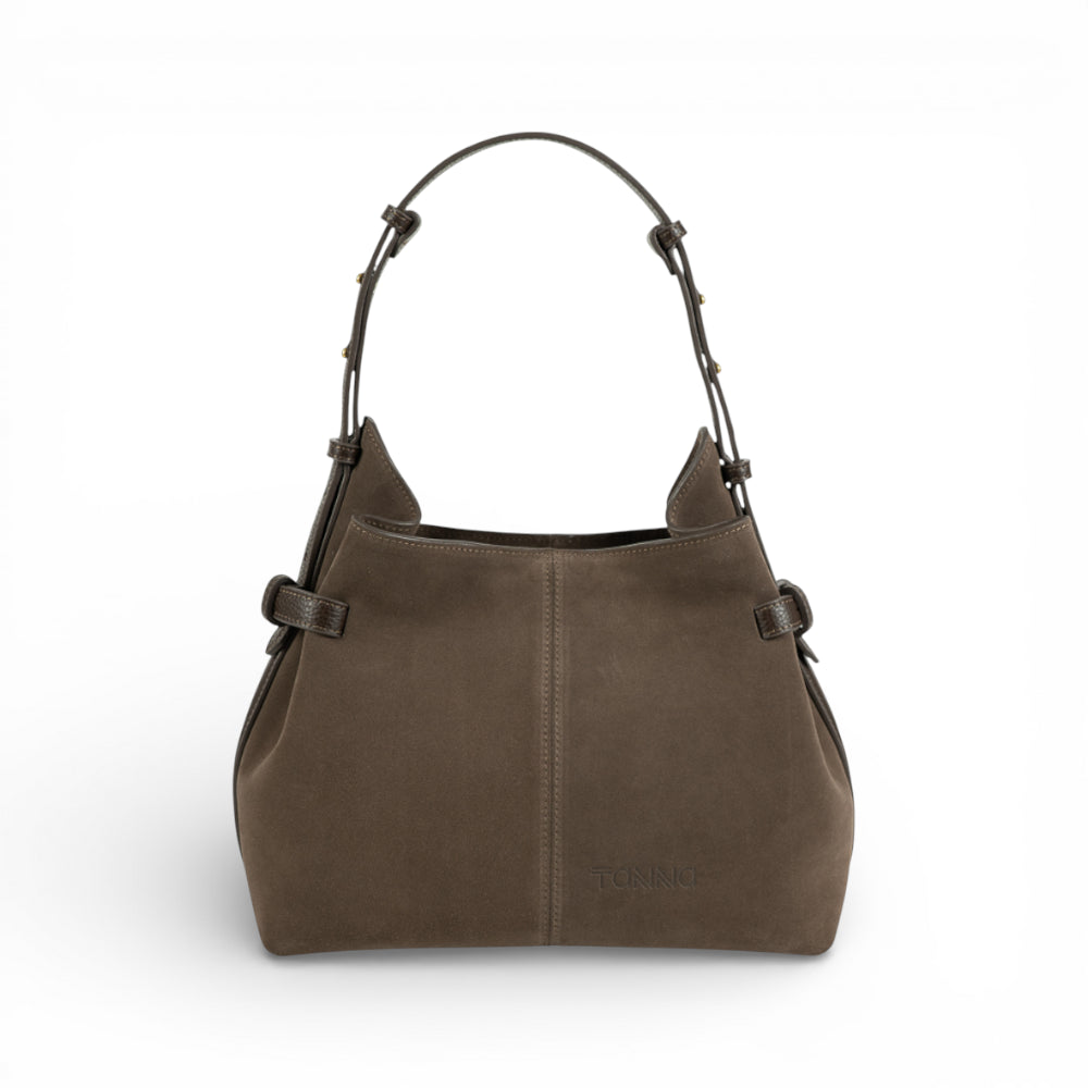 Geanta  din piele întoarsă  Praline Suede Medium Boucle