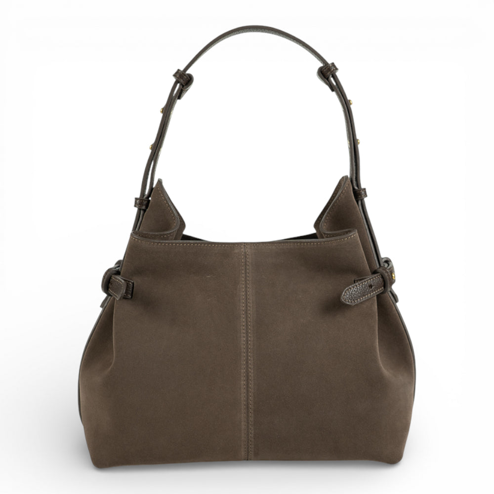 Geanta  din piele întoarsă  Praline Suede Medium Boucle