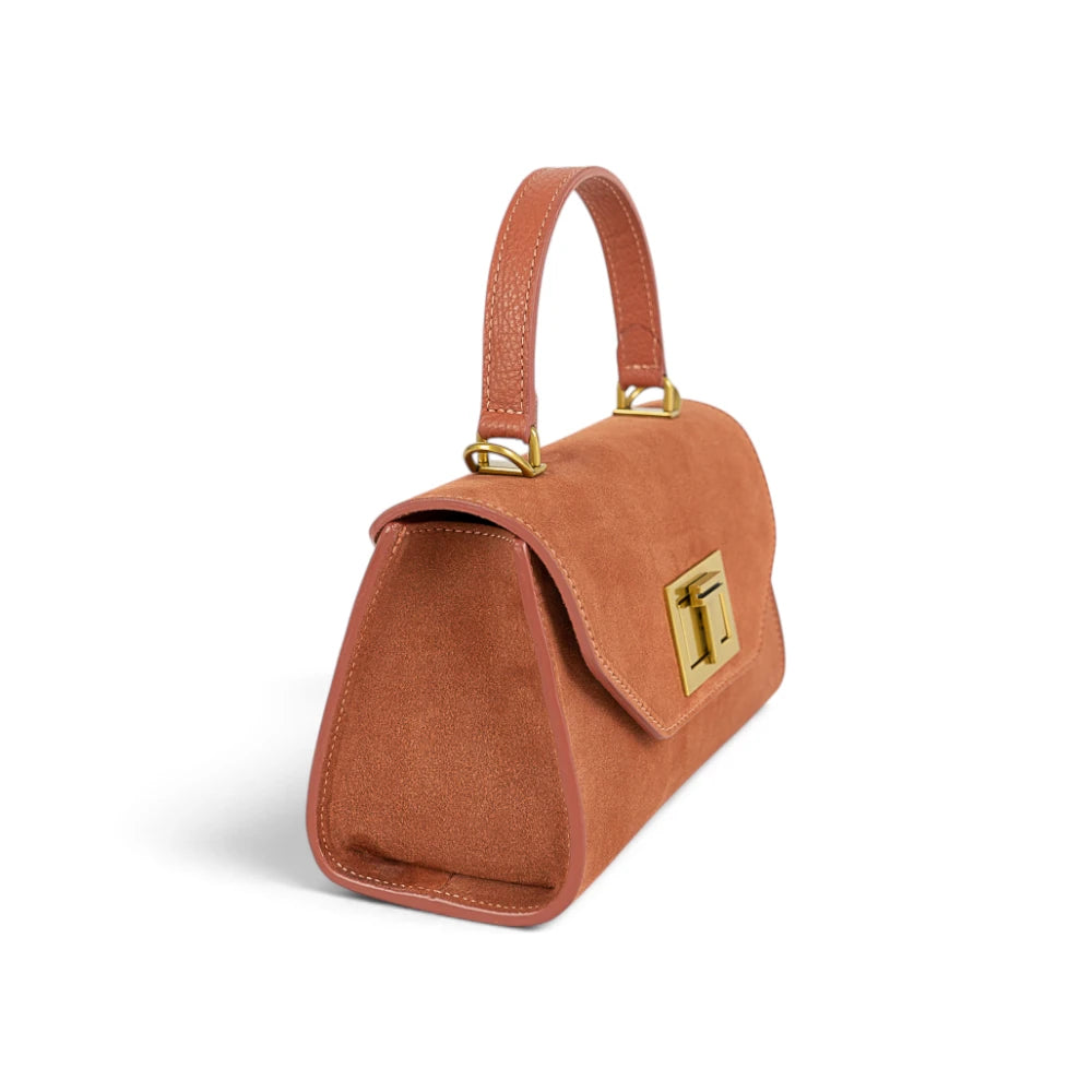 Geanta din piele naturala Terracota suede Mini Grace