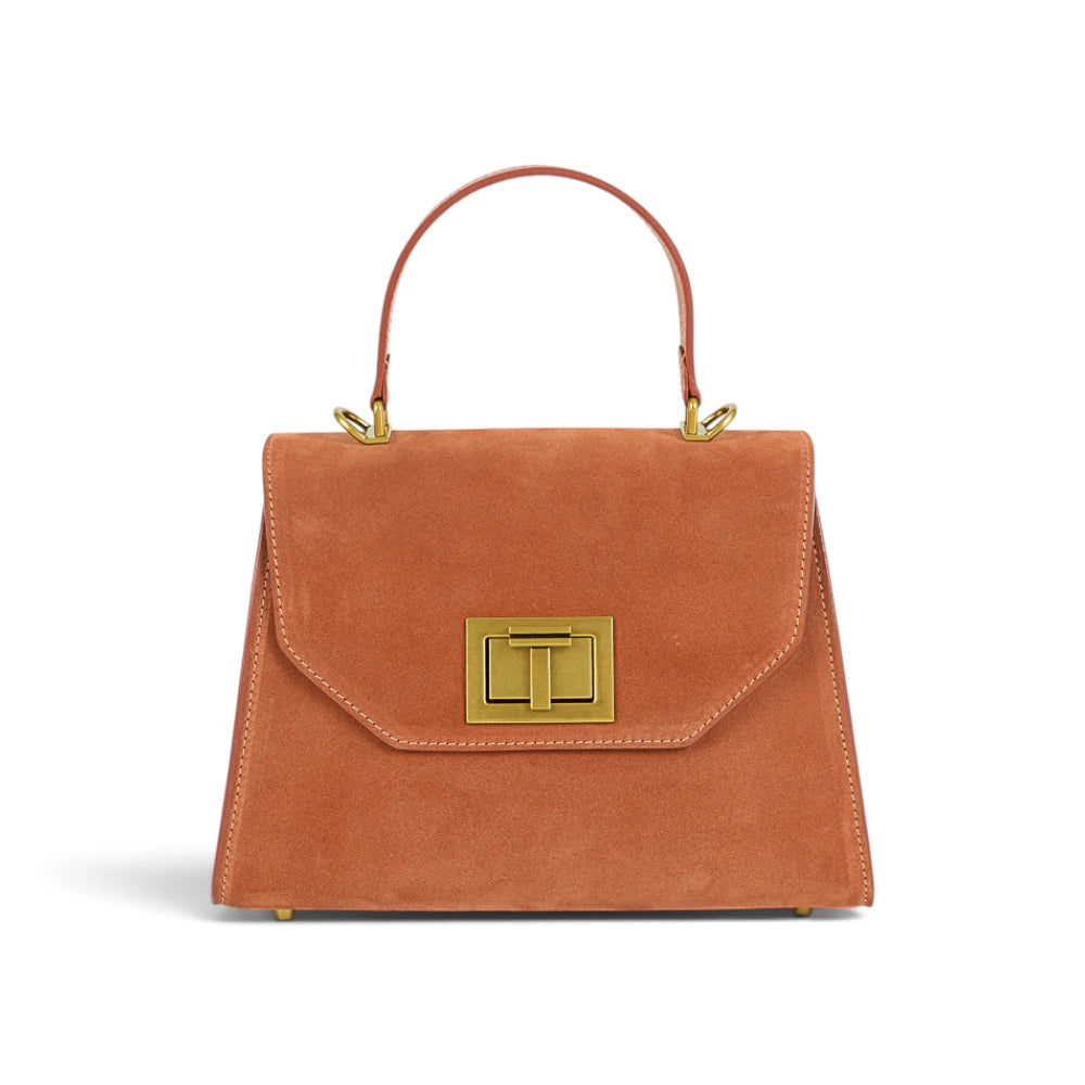 Geanta din piele naturala Terracota Suede Maxi Grace Imagine principală a produsului