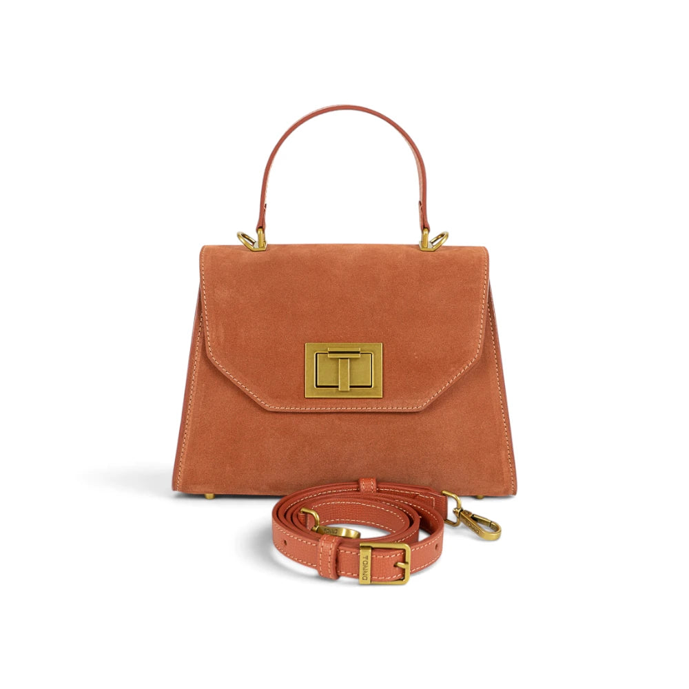 Geanta din piele naturala Terracota Suede Maxi Grace Imagine secundară a produsului