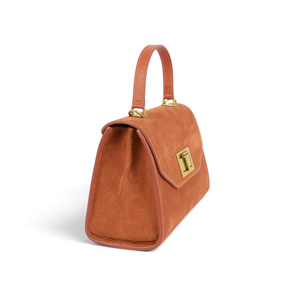 Geanta din piele naturala Terracota Suede Maxi Grace