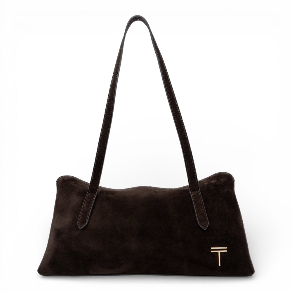 Geanta din piele naturala  suede Maro Ciocolata Naila Baquette