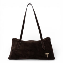 Geanta din piele naturala  suede Maro Ciocolata Naila Baquette