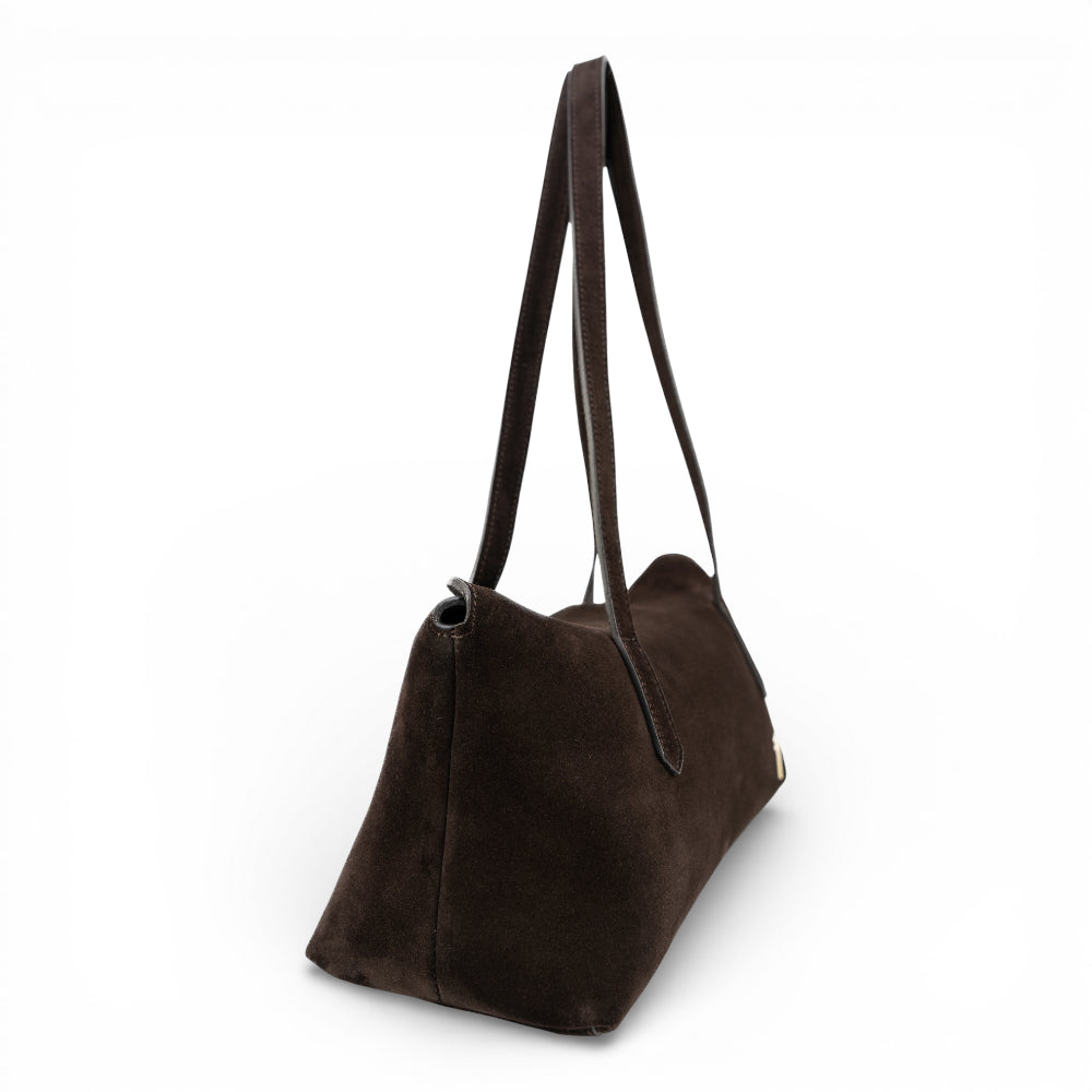 Geanta din piele naturala  suede Maro Ciocolata Naila Baquette