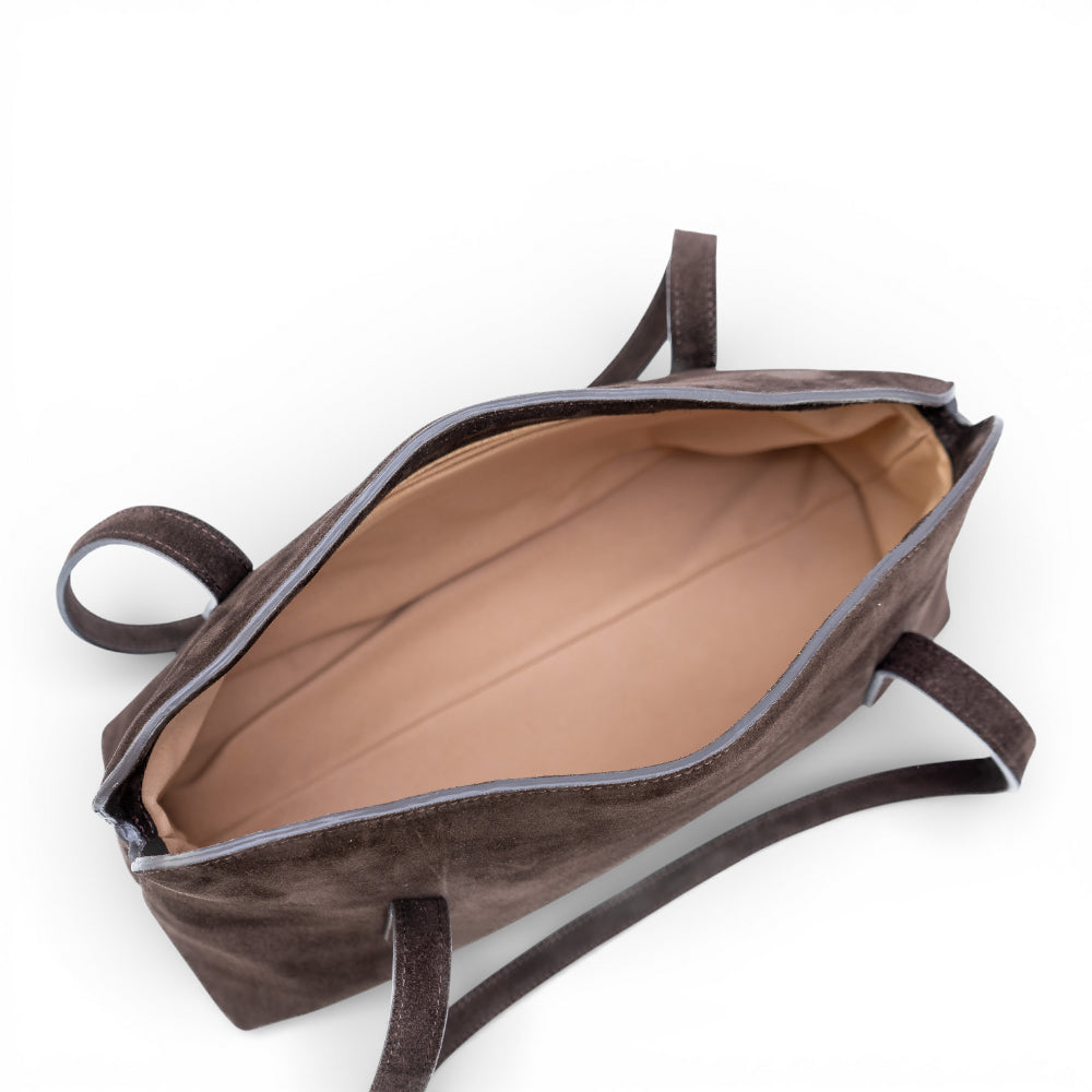 Geanta din piele naturala  suede Maro Ciocolata Naila Baquette