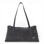 Geanta din piele naturala  suede Gri Naila Baquette
