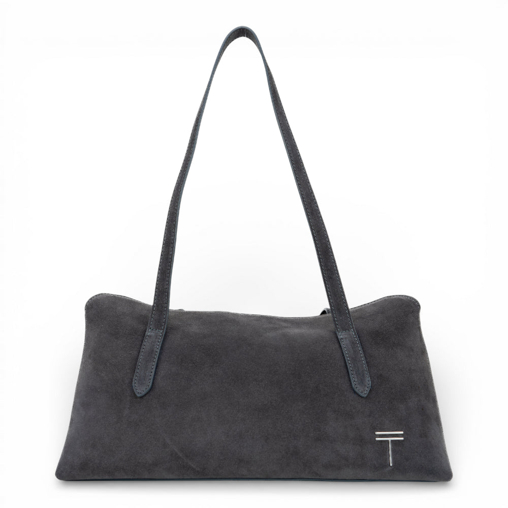 Geanta din piele naturala  suede Gri Naila Baquette