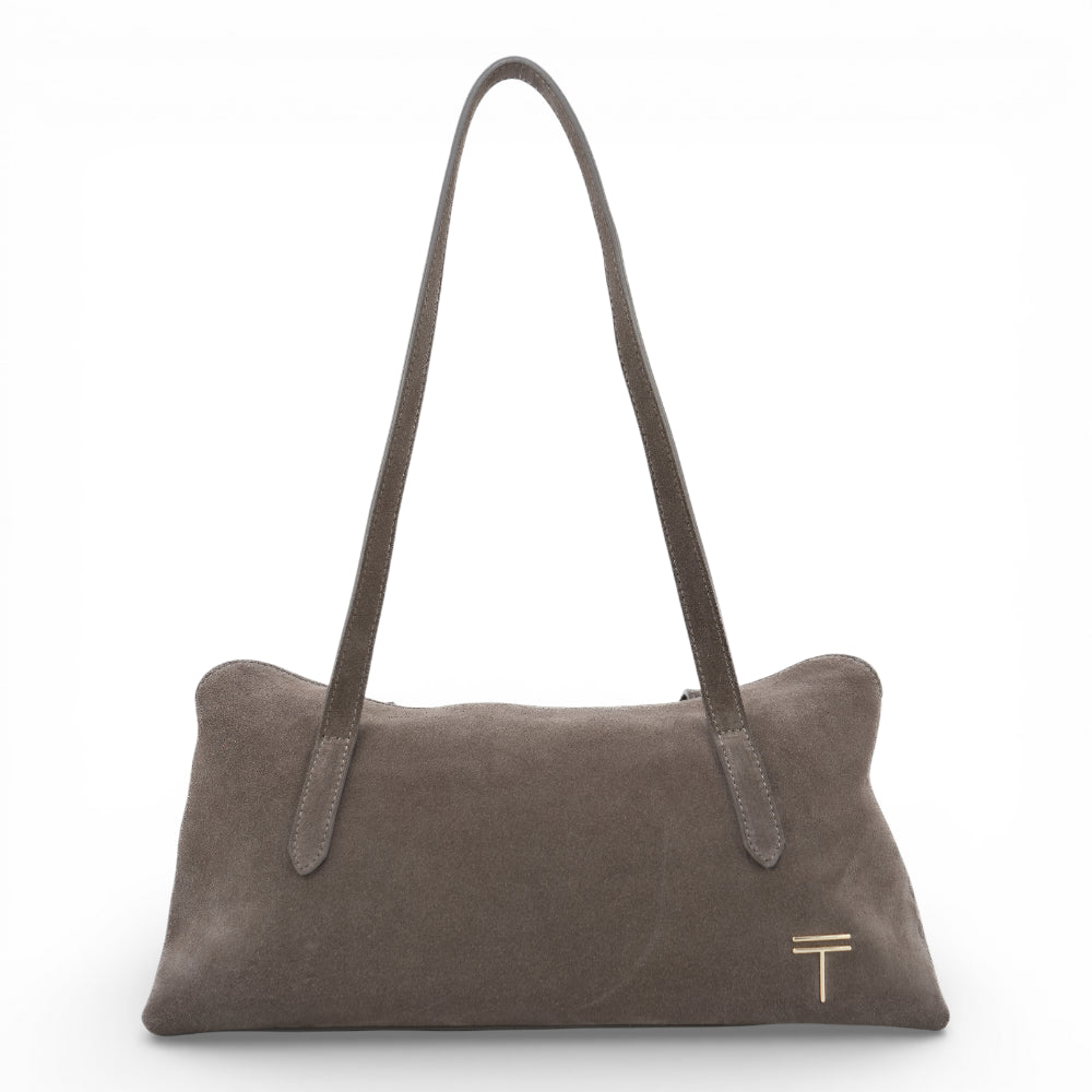 Geanta din piele naturala  suede Taupe Naila Baquette