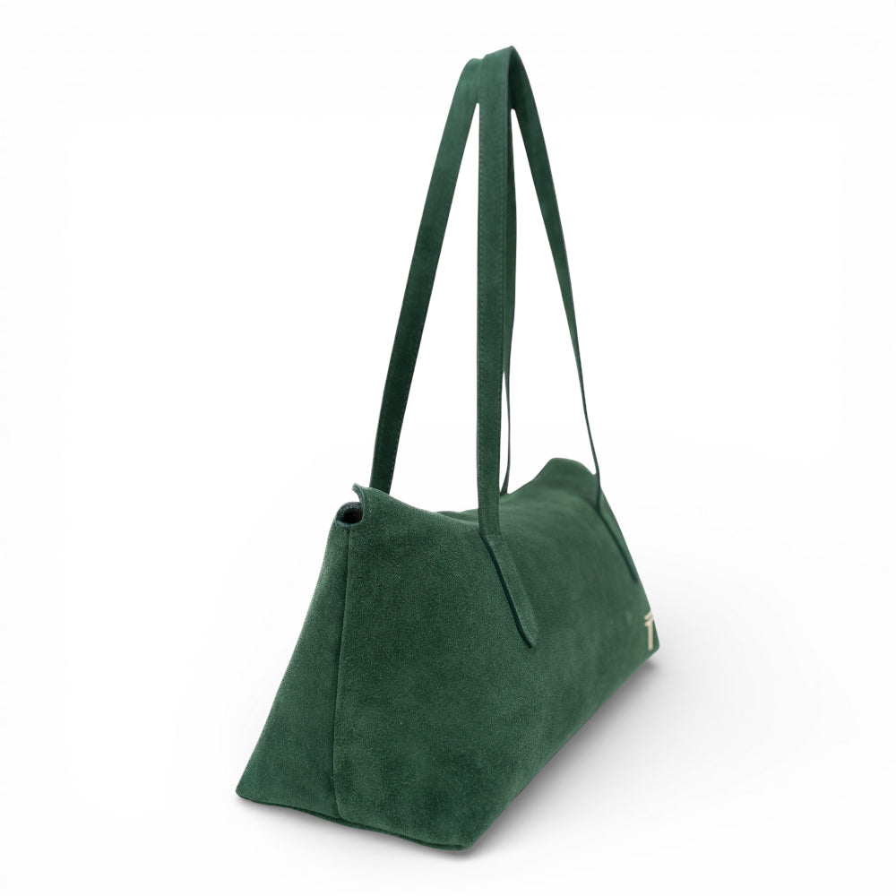 Geanta din piele naturala  suede Verde Naila Baquette Imagine secundară a produsului