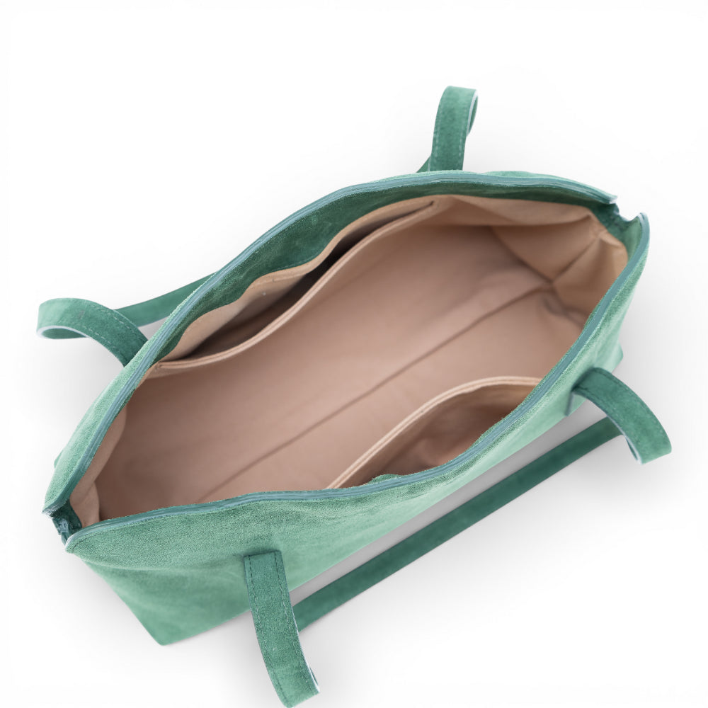 Geanta din piele naturala  suede Verde Naila Baquette